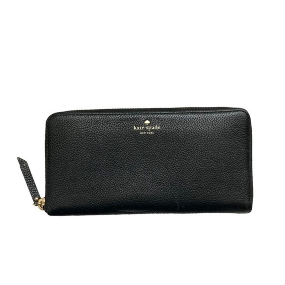 Kate spade black pebbled leather zipper clutch wallet